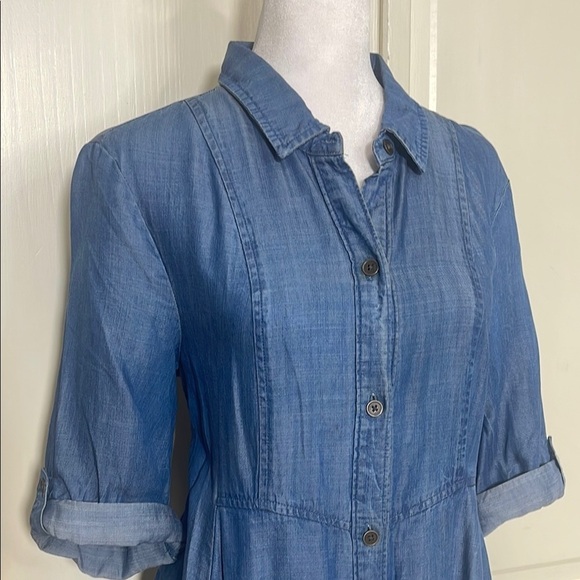 Chelsea & Theadore Women’s Blue Denim Shirt Dress Knee-Length Chambray Sz S - Picture 5 of 11